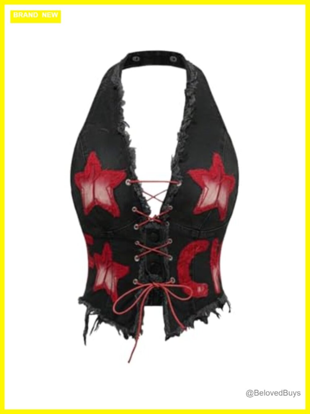 WDIRARA Embroidered Denim Halter Crop Top Y2K Smocked Backless Raw Trim